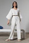 Buy_Therealb_White 100% Organic Cotton Crop Top Round Pajama Pant Set With Kimono _at_Aza_Fashions