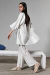 Shop_Therealb_White 100% Organic Cotton Crop Top Round Pajama Pant Set With Kimono _at_Aza_Fashions