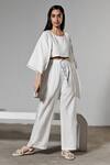 Therealb_White 100% Organic Cotton Crop Top Round Pajama Pant Set With Kimono _Online_at_Aza_Fashions