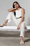 Buy_Therealb_White 100% Organic Cotton Crop Top Round Pajama Pant Set With Kimono _Online_at_Aza_Fashions