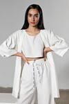 Therealb_White 100% Organic Cotton Crop Top Round Pajama Pant Set With Kimono _at_Aza_Fashions