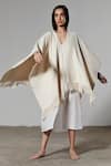 Buy_Therealb_White Handloom Cotton V Neck Handwoven Poncho _at_Aza_Fashions