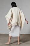 Shop_Therealb_White Handloom Cotton V Neck Handwoven Poncho _at_Aza_Fashions