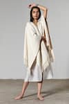 Therealb_White Handloom Cotton V Neck Handwoven Poncho _Online_at_Aza_Fashions