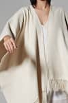 Buy_Therealb_White Handloom Cotton V Neck Handwoven Poncho _Online_at_Aza_Fashions