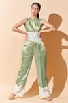 Buy_Therealb_Green 100% Polyester, 100% Viscose Lace Round Embellished Pant Set _at_Aza_Fashions
