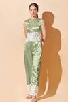 Therealb_Green 100% Polyester, 100% Viscose Lace Round Embellished Pant Set _Online_at_Aza_Fashions