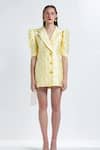 Therealb_Yellow Polyester Floral Notched Lapel Collar Woven Dress _Online_at_Aza_Fashions
