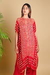 Buy_Dyelogue_Red Gajji Silk Round Bandhani Kurta _at_Aza_Fashions
