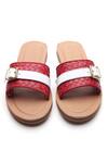 Shop_Tissr_Red Textured Buckle Strap Sliders_at_Aza_Fashions