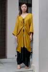 Shop_Kavya Singh Kundu_Yellow Silk V-neck Freya Flared Kaftan _Online_at_Aza_Fashions