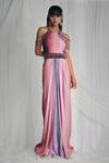 Buy_Mala And Kinnary_Pink 100% Pure Habutai Silk Round Pleated Gown_at_Aza_Fashions