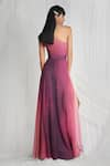 Shop_Mala and Kinnary_Pink 100% Georgette Embroidery Asymmetric Draped One Shoulder Gown  _at_Aza_Fashions