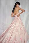 Shop_Mala and Kinnary_Pink Tulle Embroidery V Neck Embellished Gown  _at_Aza_Fashions