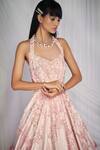 Buy_Mala and Kinnary_Pink Tulle Embroidery V Neck Embellished Gown  _Online_at_Aza_Fashions