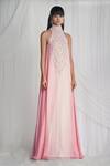 Buy_Mala and Kinnary_Pink 100% Viscose Georgette Embroidery High Neck Embellished Gown  _Online_at_Aza_Fashions