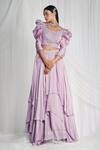 Buy_Mala And Kinnary_Purple Georgette, Dupatta Organza Scoop Neck Layered Lehenga Set _at_Aza_Fashions
