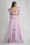 Shop_Mala And Kinnary_Purple Georgette, Dupatta Organza Scoop Neck Layered Lehenga Set _at_Aza_Fashions