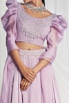 Mala And Kinnary_Purple Georgette, Dupatta Organza Scoop Neck Layered Lehenga Set _Online_at_Aza_Fashions