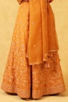 Shop_Trisvaraa_Yellow Pure Silk Organza V Neck Bridal Lehenga Set  _Online_at_Aza_Fashions