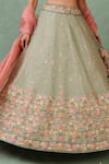 Shop_Trisvaraa_Green Pure Silk Organza V Neck Bridal Lehenga Set  _Online_at_Aza_Fashions