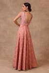 Shop_Trisvaraa_Pink Pure Silk Organza V Neck Gown  _at_Aza_Fashions