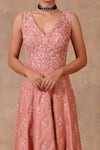 Buy_Trisvaraa_Pink Pure Silk Organza V Neck Gown  _Online_at_Aza_Fashions