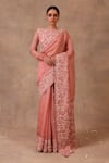 Buy_Trisvaraa_Pink Pure Silk Organza Straight Saree Set  _at_Aza_Fashions