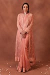 Buy_Trisvaraa_Peach Pure Silk Organza Open Saree With Jacket  _at_Aza_Fashions