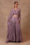 Buy_Trisvaraa_Purple Pure Silk Organza Tie-up Embroidered Jacket And Palazzo Set  _at_Aza_Fashions