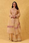 Buy_Trisvaraa_Yellow Handwoven Pure Silk Organza Mandarin Katan Kurta Lehenga Set  _at_Aza_Fashions