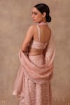 Shop_Trisvaraa_Pink Pure Silk Organza V Neck Bridal Lehenga Set  _at_Aza_Fashions