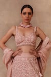 Buy_Trisvaraa_Pink Pure Silk Organza V Neck Bridal Lehenga Set  _Online_at_Aza_Fashions