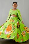 Buy_Torani_Green Chanderi, Cotton Embroidery Angoori Guncha Jacket And Lehenga Set _at_Aza_Fashions