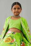 Shop_Torani_Green Chanderi, Cotton Embroidery Angoori Guncha Jacket And Lehenga Set _Online_at_Aza_Fashions