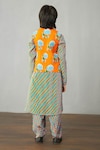 Shop_Torani_Orange Cotton, Silk Embroidery Floral Motif Bundi And Striped Kurta Set _at_Aza_Fashions
