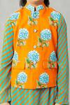 Torani_Orange Cotton, Silk Embroidery Floral Motif Bundi And Striped Kurta Set _Online_at_Aza_Fashions