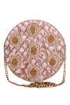 Buy_The Purple Sack_Pink Embroidery Circular Bag With Sling _at_Aza_Fashions