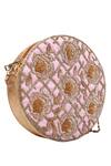 Shop_The Purple Sack_Pink Embroidery Circular Bag With Sling _at_Aza_Fashions