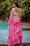 Shop_Nikita Vishakha_Pink Saree Georgette Blouse Raw Silk Embroidered Tiered With Sleeveless _at_Aza_Fashions