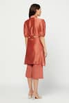 Shop Meadow Orange Silk Chanderi Stand Collar Tunic And Linen Pant Set at Aza Fashions Shop_Meadow_Orange Silk Chanderi Stand Collar Tunic And Linen Pant Set _at_Aza_Fashions