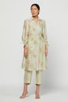 Buy Meadow Green Silk Chanderi Spread Collar Terra Tunic And Pant Set Online at Aza Fashions Buy_Meadow_Green Silk Chanderi Spread Collar Terra Tunic And Pant Set _Online_at_Aza_Fashions