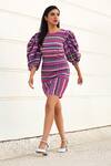 Buy_Joskai Studio_Multi Color Cotton Checkered Round Balloon Sleeve Dress _at_Aza_Fashions