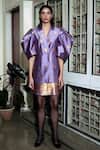 Buy_Joskai Studio_Purple Mulberry Silk Woven Xingkhap Motifs Notched Double Layered Blazer Dress _Online_at_Aza_Fashions