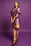 Shop_Joskai Studio_Purple Mulberry Silk Woven Xingkhap Motifs Notched Double Layered Blazer Dress _at_Aza_Fashions