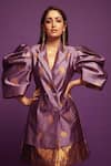 Buy_Joskai Studio_Purple Mulberry Silk Woven Xingkhap Motifs Notched Double Layered Blazer Dress _at_Aza_Fashions