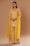 Buy_Two Sisters By Gyans_Yellow Georgette Zari, Gota Patti, Sequins, Embroidered Kurta Sharara Set _at_Aza_Fashions