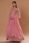 Buy_Two Sisters By Gyans_Peach Georgette Embroidery, Tassels Round Neck Pleated Anarkali With Dupatta _at_Aza_Fashions