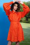 Apz_Orange Linen Twister Shirt Dress_Online_at_Aza_Fashions