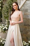 Tamaraa By Tahani_White Organza And Duchess Satin Sequin & Thread Round Gown _at_Aza_Fashions